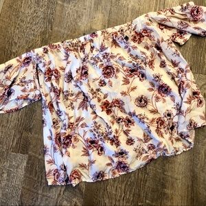 American Eagle Ivory Floral Off Shoulder Crop Top